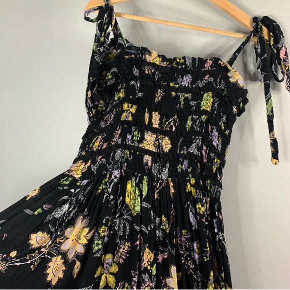 Free People Women's Tank Maxi Dress Floral Boho Black Smocked Flowy Medium M - Picture 8 of 12